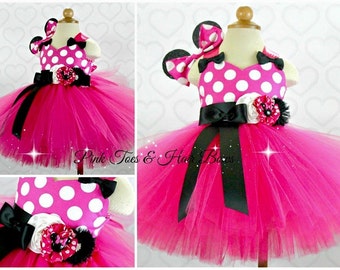 Hot Pink Minnie Mouse Tutu dress- Pink Minnie Mouse tulle dress-Minnie Mouse dress- Minnie Mouse costume-Pink Minnie mouse dress