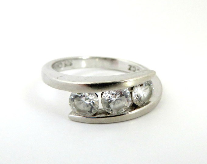 Vintage CZ Multistone Ring, Sterling Silver Engagement Ring, Three Stone Ring, Anniversary Ring, Size 7