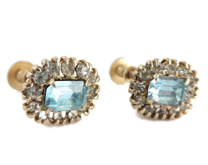 Vargas Rhinestone Earrings, Vintage Blue Earrings, Aquamarine Screwback Earrings, Signed Vargas Jewelry, Bridal Earrings, Anniversary Gift Vargas Rhinestone Earrings, Vintage Blue Earrings, Aquamarine Screwback Earrings, Signed Vargas Jewelry, Bridal Earrings, Anniversary Gift