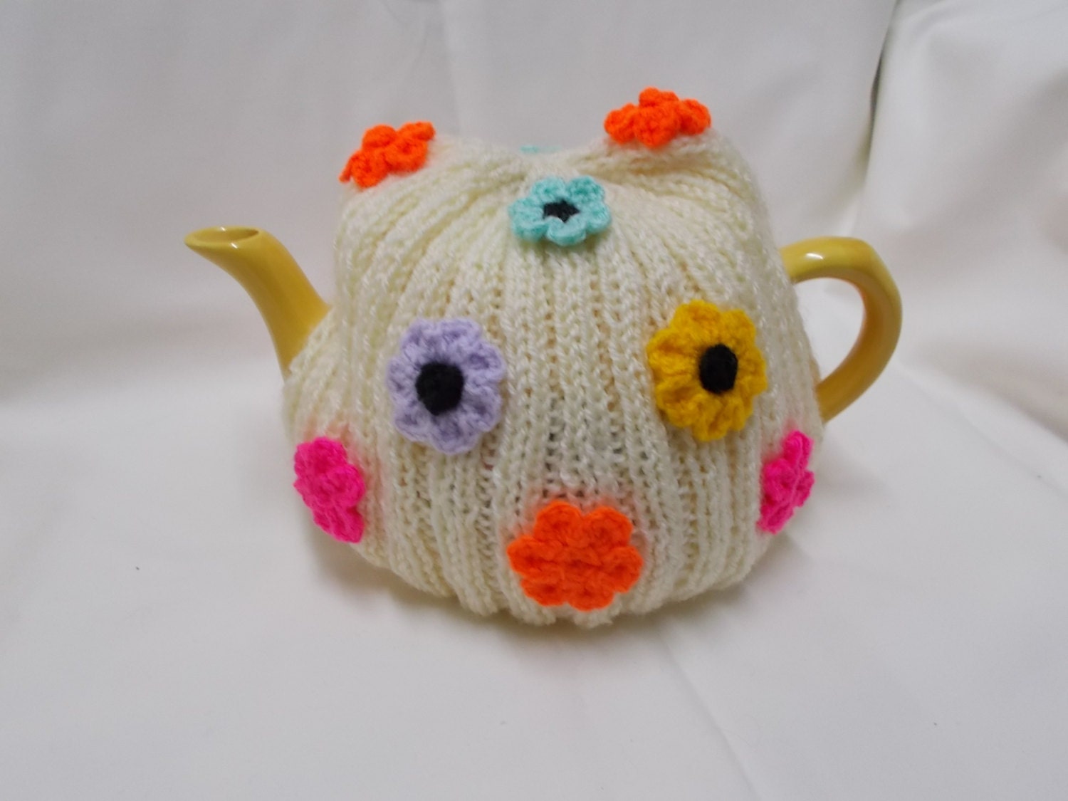 Knitted flower tea Cosy Hand Knit cozy Handmade wool cosy