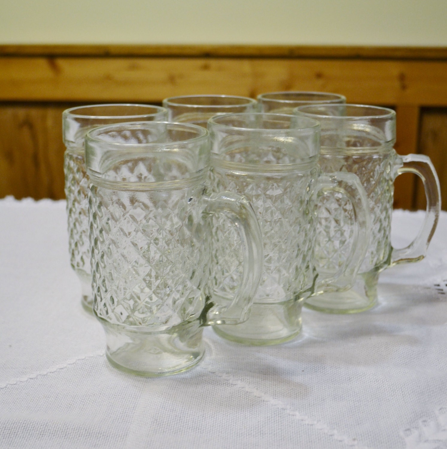 Vintage Glass Mug Set of 6 Diamond Pattern Root Beer Float