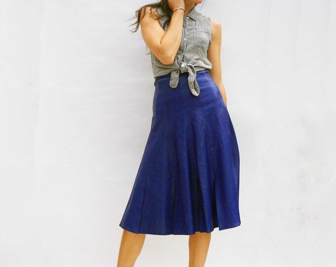Vintage Leather Skirt, 70s High Waist Vintage Leather Skirt, Blue Leather Skirt, Midi Skirt, Leather Pencil Skirt, Boho Midi Skirt, 1970s