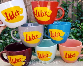 ORIGINAL Luke's Diner Mug | Big Mug | Lukes mug | Lukes Diner | Gilmore Girls | Inspired | Mug | VINYL decal logo BOTH sides | Stoneware