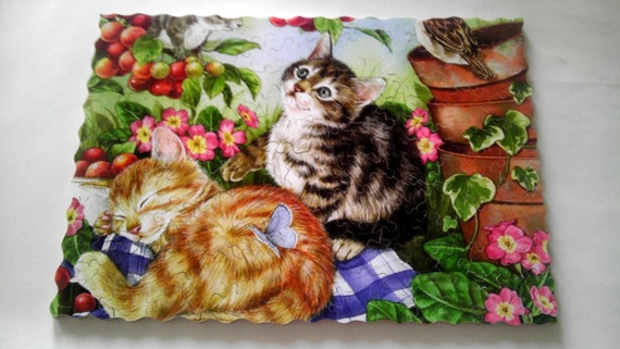 Download Items similar to Wooden Jigsaw Puzzle THE BABY CATS. Hand ...