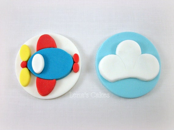 Airplane Party Fondant Cupcake Toppers, Boy Birthday Topper Edible Toppers, Travel Party Decor, Boy Cupcake Toppers, Transportation Party Il_570xn