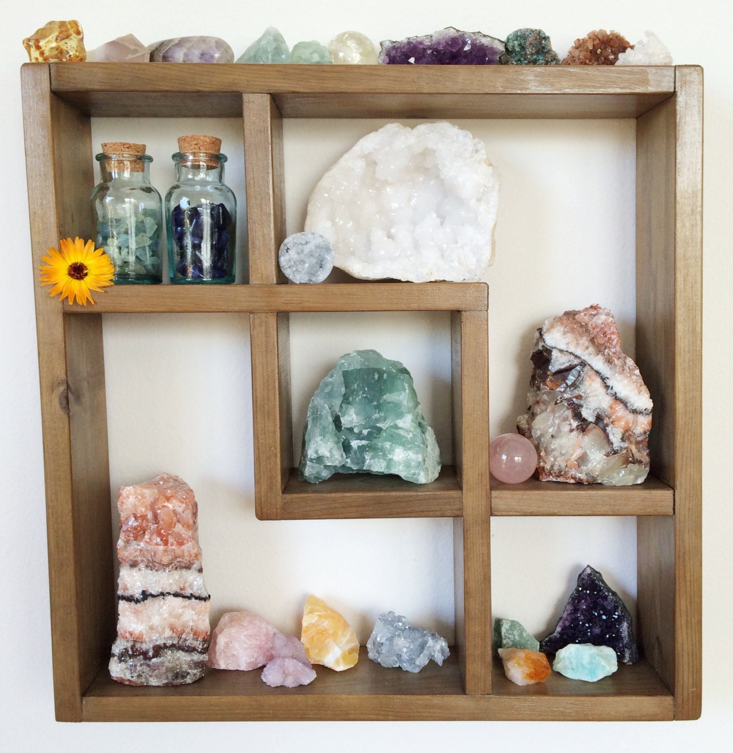 Geometric Crystal Display Shelf Oxidized Wood Shelf