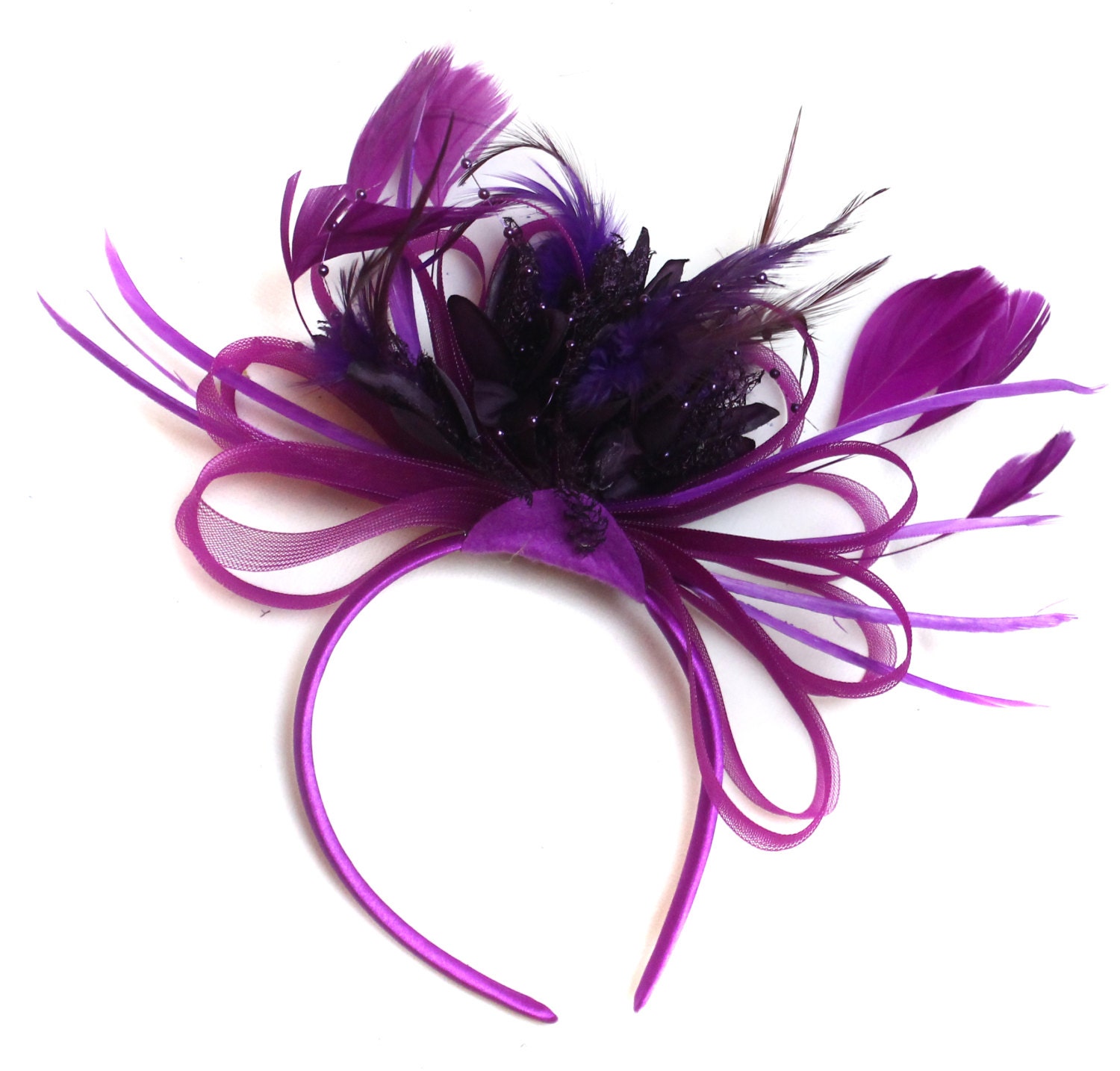 Plum Magenta and Dark Purple Fascinator on Headband Alice Band