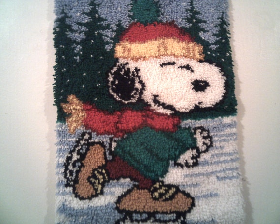 SNOOPY ICE SKATING Latch Hook Rug Ready To by CathysCraftWorld