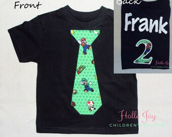 Super Mario Bros. Birthday Jersey Tie Applique Shirt