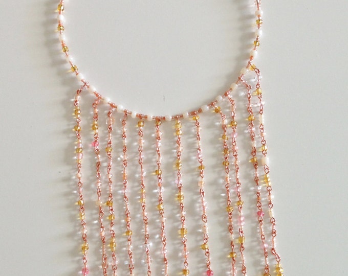copper, pink, cream & gold memory wire necklace