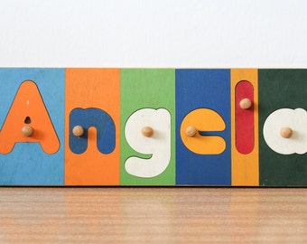 1990s Wooden Jigsaw Name Puzzle ANGELA