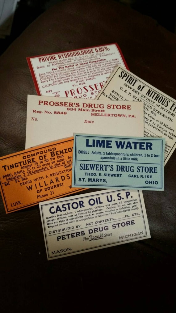 Vintage pharmacy labels Apothecary labels Drug Store Soda