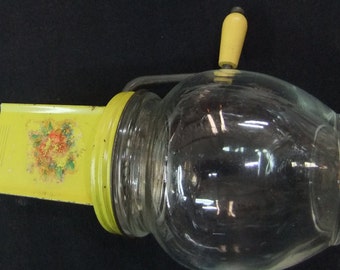 1940's Hazel Atlas Nut Grinder - Vintage 1940's Hazel Atlas Glass And Yellow Metal Antique Hand Nut Grinder