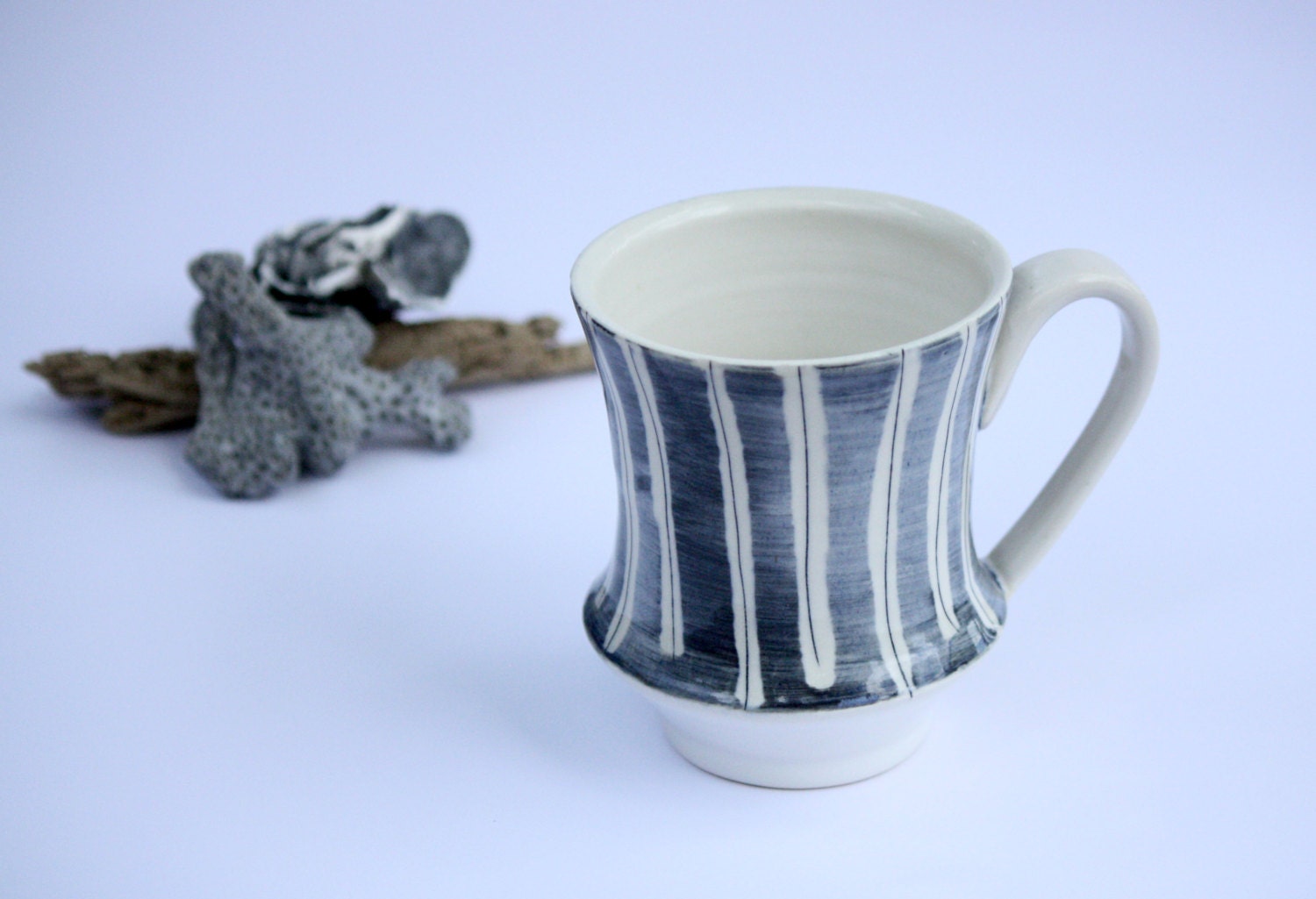Blue Striped Ceramic Mug Blue And White Coffee Mug His And 0539