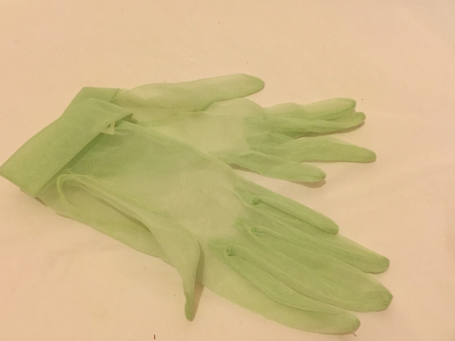 Vintage 1950s Ladies Sheer Green Nylon Gloves Dress Gloves