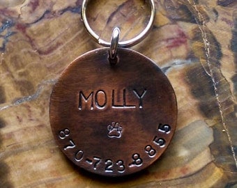 Dog ID Tag, Dog Tags For Dogs, Dog Tag, Hand Stamped Dog Tags, Medium to Large Copper Dog ID Tag, Pet Tags, Pet ID Tags, Dog id