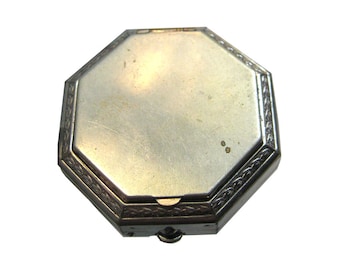 Art Deco Powder by Lazell - Vintage Silver Compact - de Meridor Vanity Compact - Purse Accessory - Compressed Powder Compact