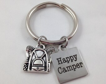 Happy Camper Keychain, Camp Keychain, Backpack Keychain, Backpack Charm, Camping Keychain
