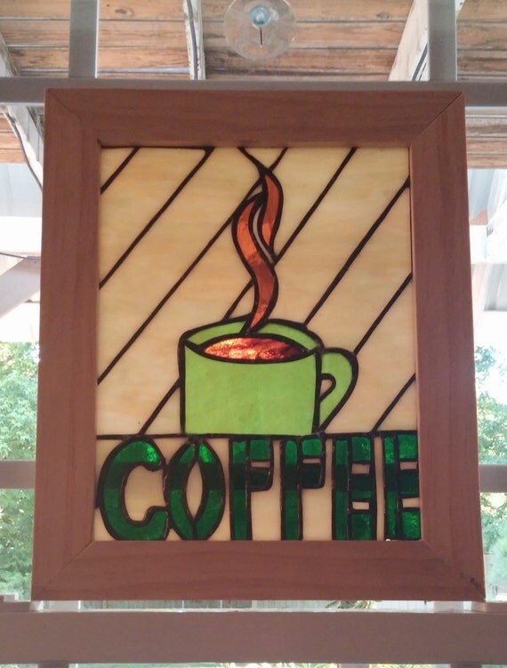 Stained Glass Coffee Cup Panel Stained Glass Suncatcher