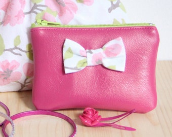 Pink Faux Leather Girl Wallet // Faux Leather // Pop Retro Sixties // Vintage Flowers Fabric // Kid Child Birthday Christmas Gift // PME6