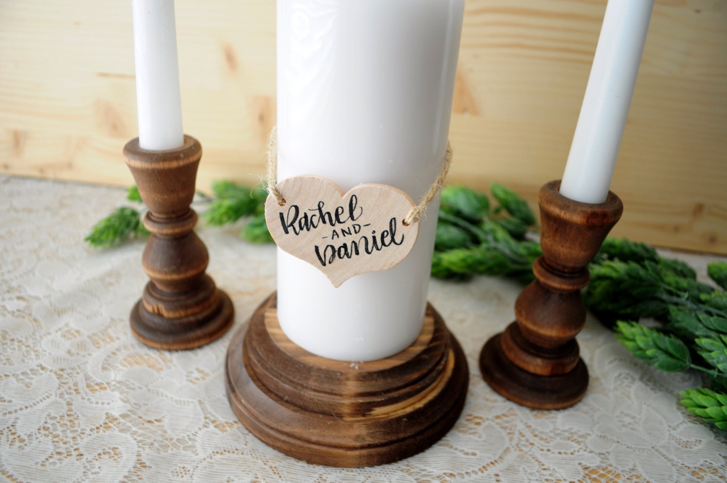 Personalized Wood Unity Candle HolderSet Rustic Unity Candle