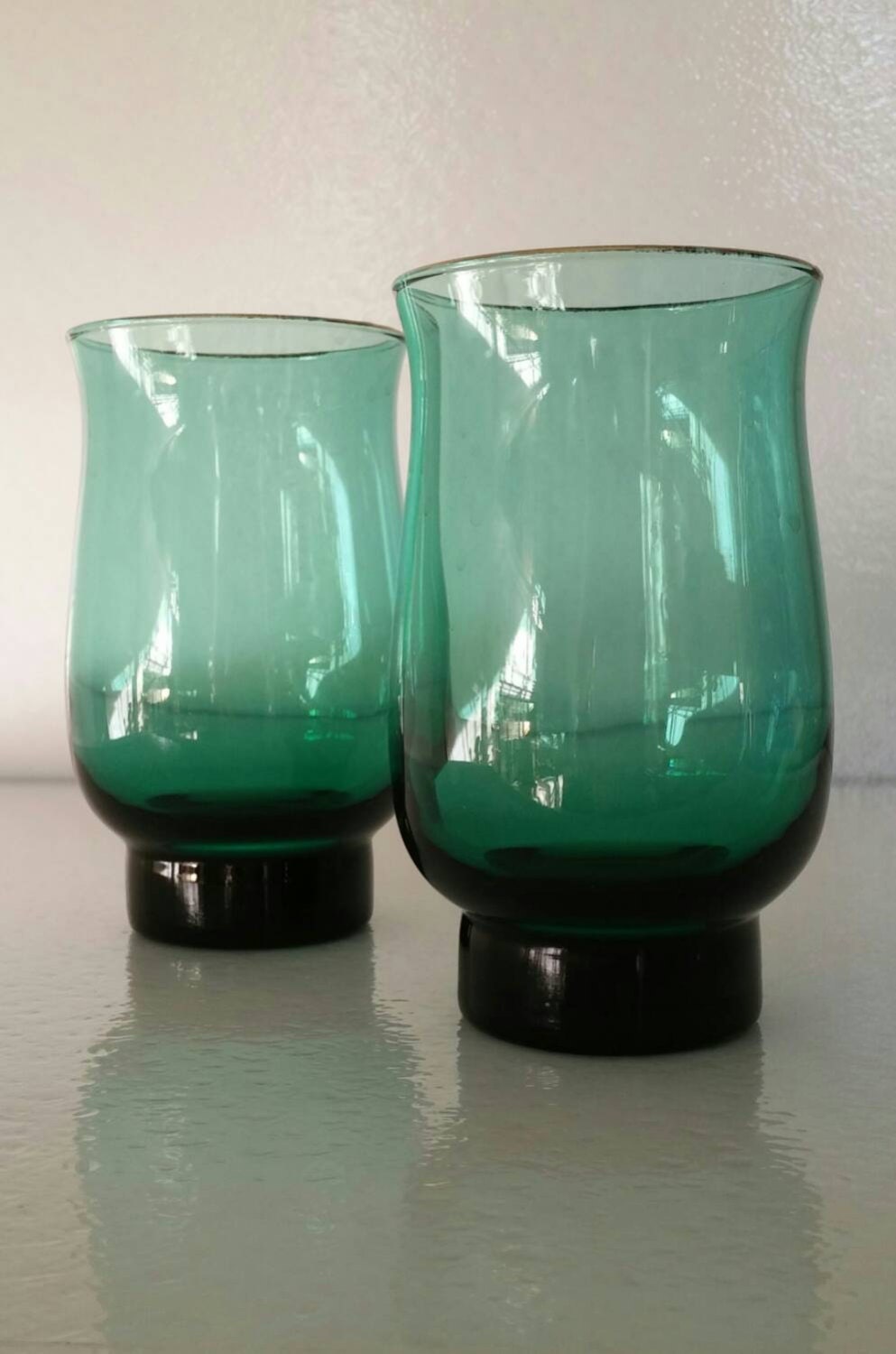 Vintage Libbey Dark Green Glass Tumblers Water Glasses Pair