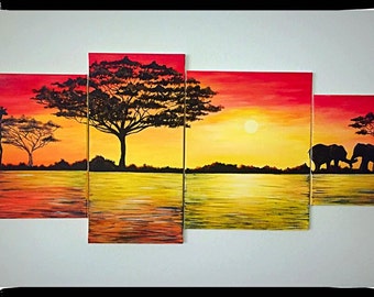 African Safari 4-piece Painting
