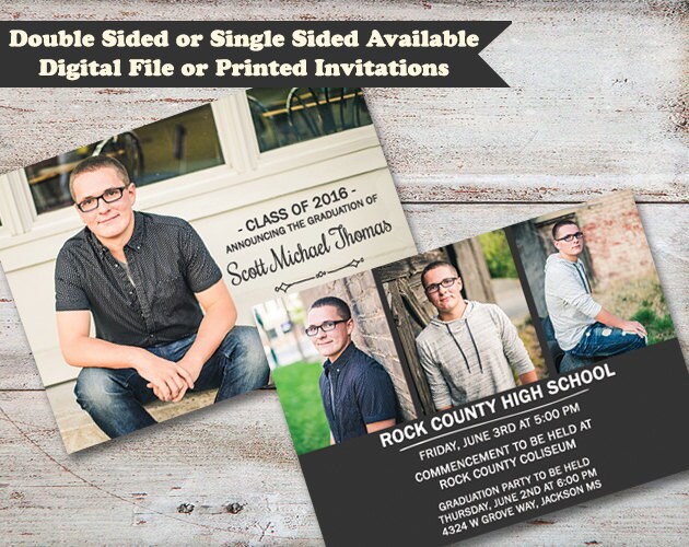 Double Sided GRADUATION Announcements High School Graduate