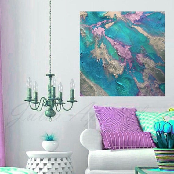 40inch Abstract Painting Purple and Teal by JuliaApostolova