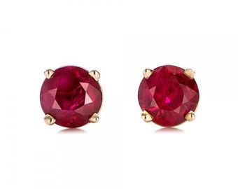 1/2 carat Ruby stud earrings-Red ruby-Handmade Ruby stud earrings-14 k Yellow gold earnings-Natural Ruby-July Birthstone-Birthday present