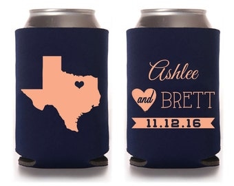 Custom Wedding Can Cooler, Wedding Favor - Any State with Heart