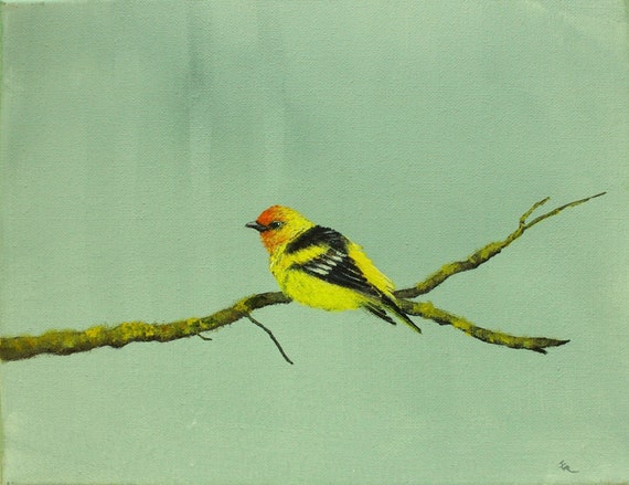 Art Painting Bird on a Limb Acrylic 11 x 14 by AngelienArts