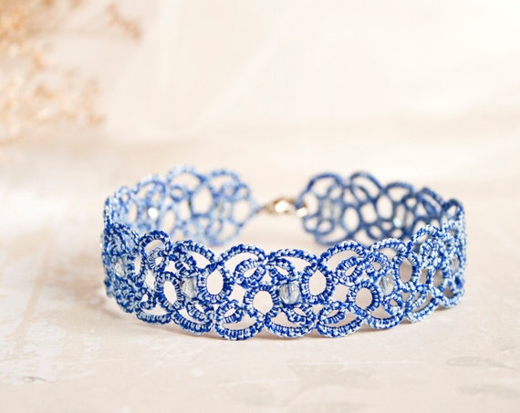 Something blue anklet, blue lace anklet, something blue wedding, something blue for bride, blue ankle bracelet, tatting accessories.