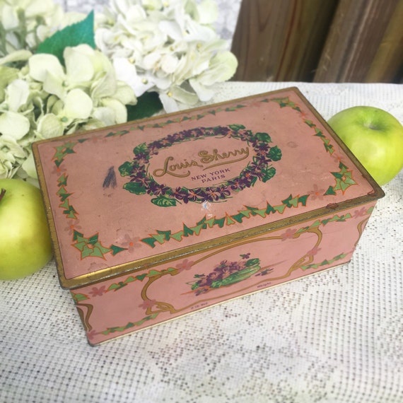 Antique decorative Tin LOUIS SHERRY Box Pink by WonderCabinetArts