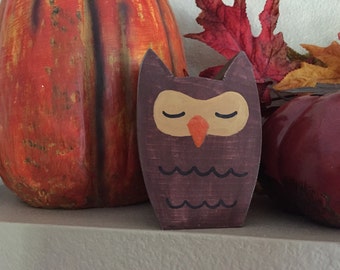 Wooden Owl, small wood owl, hand carved owl, owl decor, sleeping owl, fall decor, fall decorations, gift idea, owl decorations
