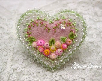 Hand beaded dainty & sweet heart flower pin