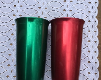 Vintage aluminum tumblers - red and green