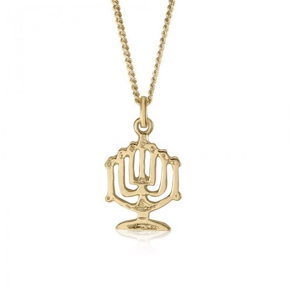 10K Yellow Gold Jewish Menorah Pendant Jewish by IceGoldJewellery