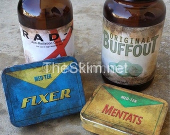 Fallout Chem Pack Bundle Fallout Buffout RadX Mentats & Fixer for Wasteland Cosplay or Collection Fall Out Rad-X Rad X Mentat Buff Out props