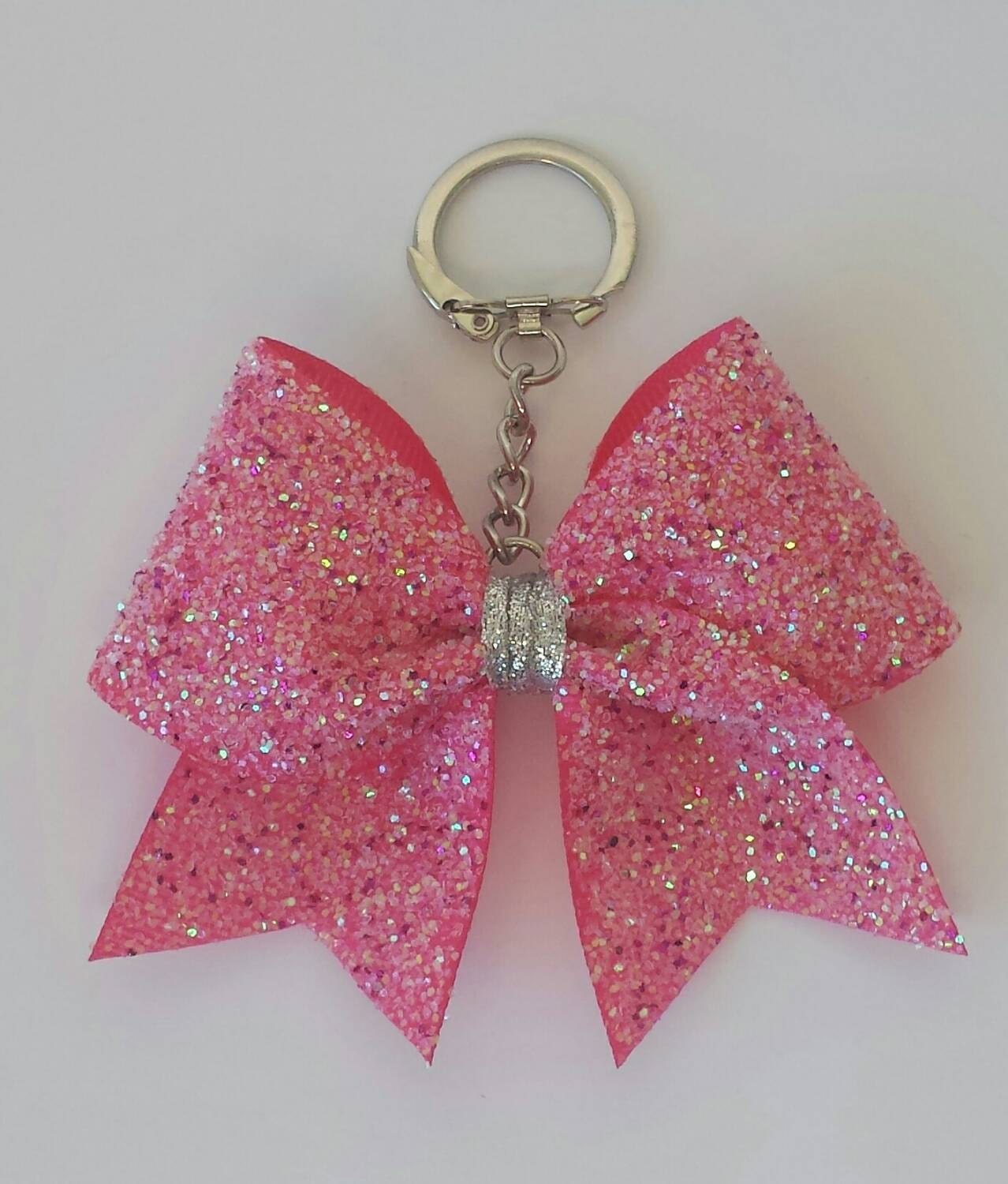 Cheer Bow Keychain Pink Glitter Explosion