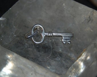 Vintage Small Skeleton Key Pendant or Charm in Sterling #BKC-CHRM17