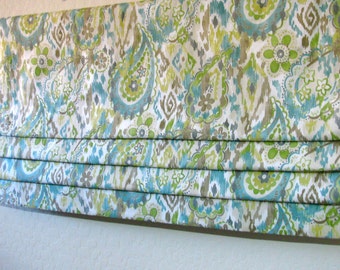 Custom Order Faux Roman Shade/ Width to 50"/ 20" Same Price/ Lined/ Stationary/ Paisley/ Kitchen/ Bath/ Bedroom/ Laundry/ Blue/ Grey