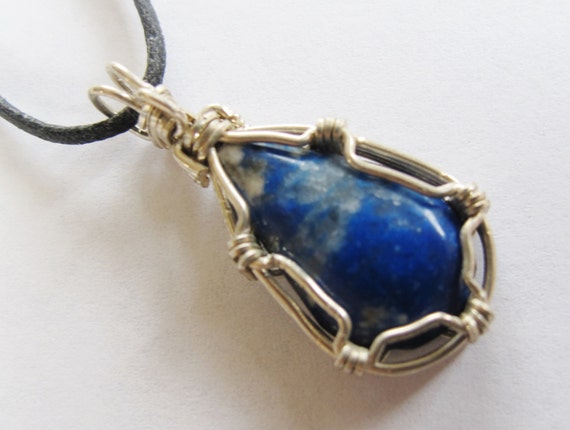 Chilean Lapis Lazuli Pendant Wire Wrapped by HandmaedeJewels