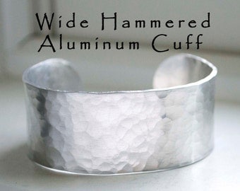 Aluminum Cuff Bracelet Hammered Textured 1" Wide Cuff Bracelet Rustic Jewelry Gifts Under 15 Aluminum Metal Bracelets