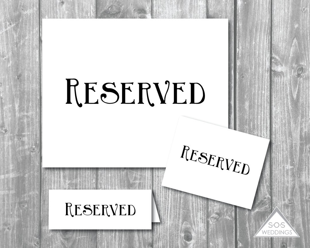 Printable Reserved Signs Reserved Seating Signs Wedding