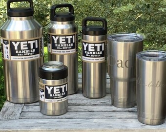 YETI Ramblers Custom Sandblasted - 12oz Colster, 20 and 30 oz Tumbler, 18, 36, and 64 oz Bottles