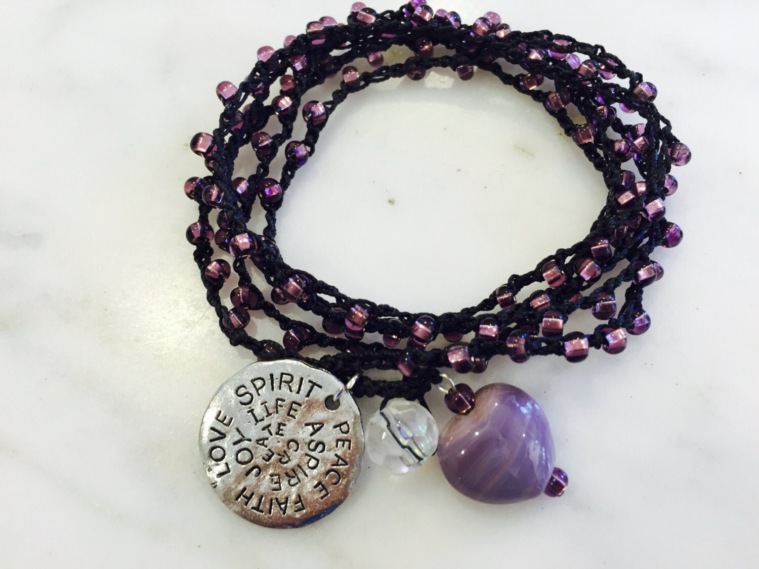 Purple Crochet wrap necklace bracelet thick choker necklace