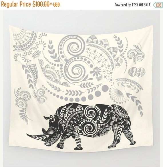 SALE FLAT 20 OFF Bohemian wall tapestries, Rhino, hippie tapestry