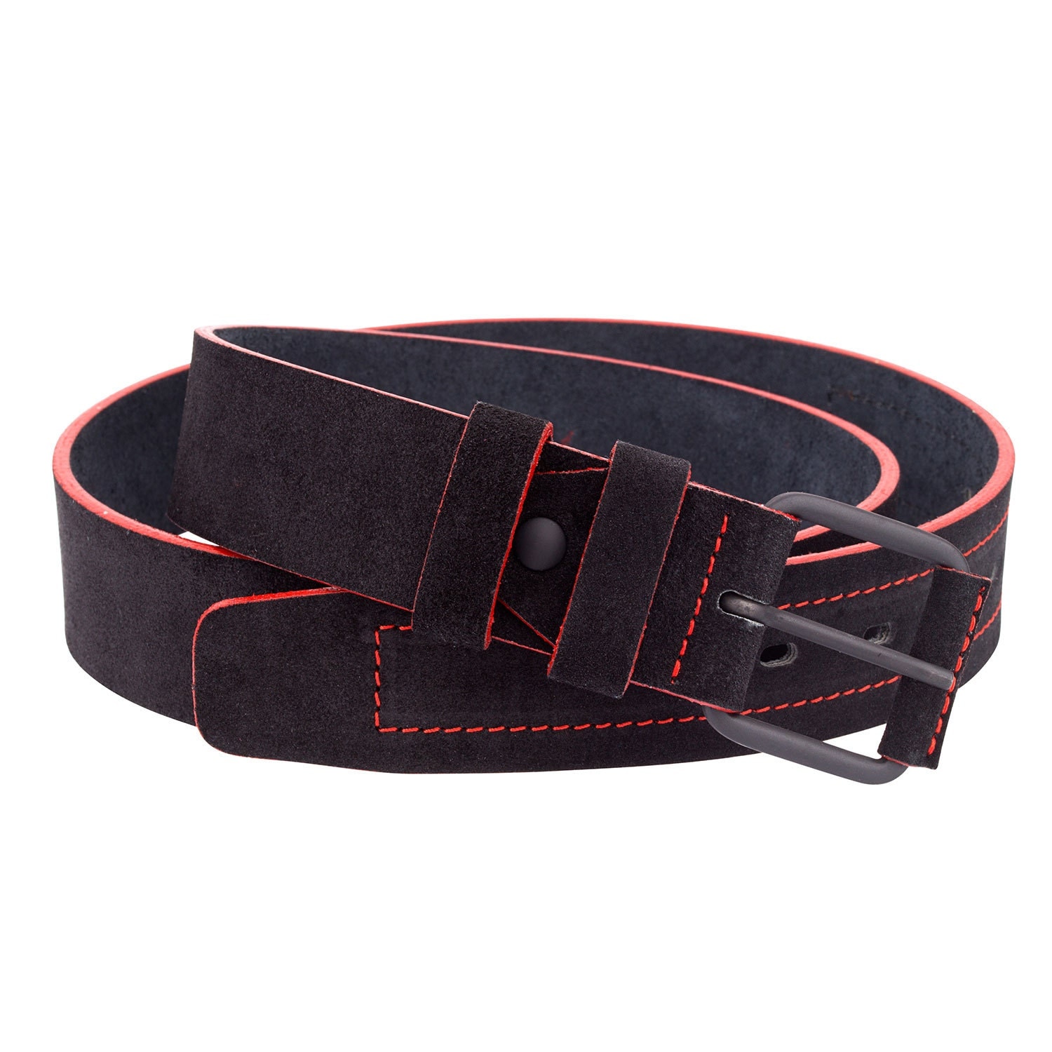 Suede leather belt Mens belts Black with red edges Thick for