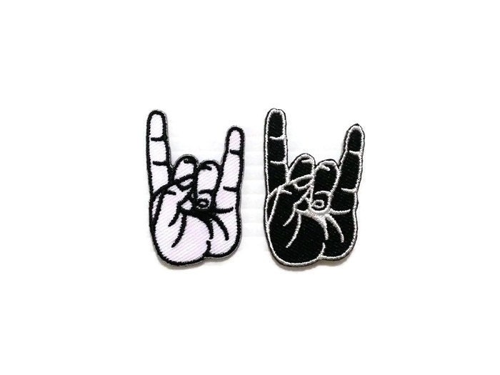 Set 2 pcs. White & Black Rock and Roll Hand Sign by LikePatches